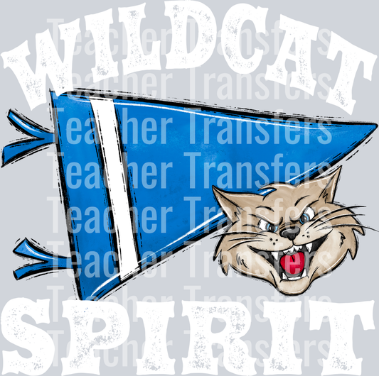 Pennant Mascots WILDCAT Spirit Bright Blue WHITE PRINT