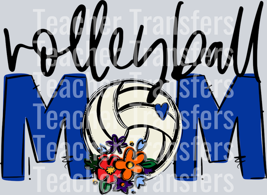 Volleyball Mom Royal Blue Flowers