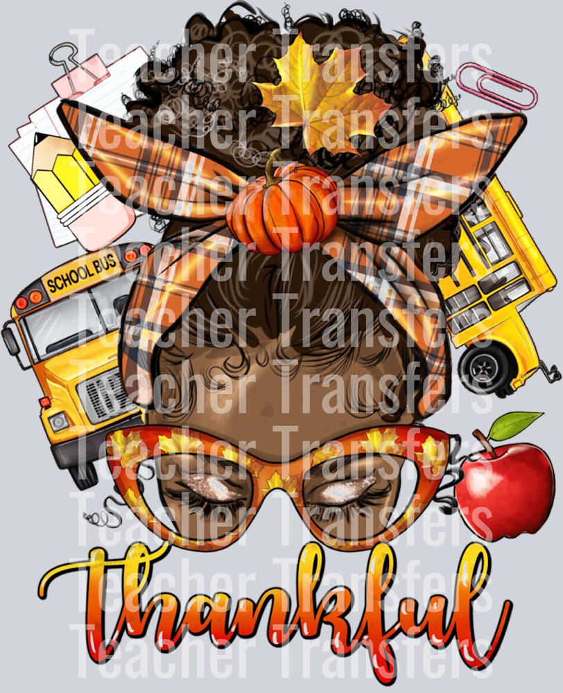One Thankful School Bus Driver Thanksgiving Black Afro Women Long Sleeve T-Shirt