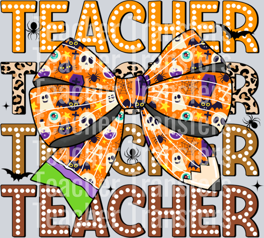 Coquette Bow Pencil Trendy Spooky Season Halloween Teacher Sweatshirt