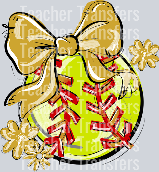 VEGAS PLAY BALL BOW WITH FLOWERS SOFTBALL