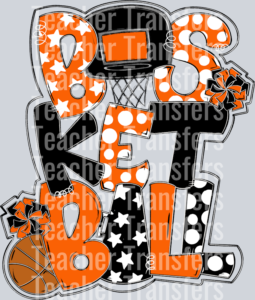 Basketball Word Art Orange Black