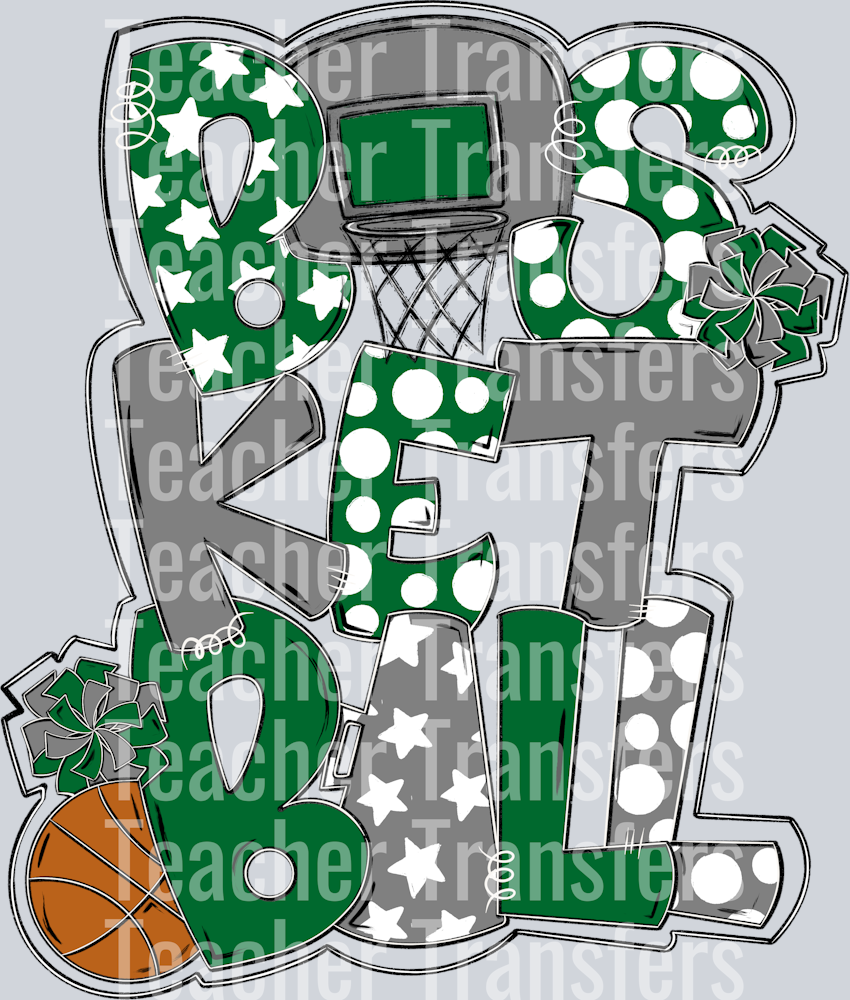 Basketball Word Art KELLY GREEN GRAY