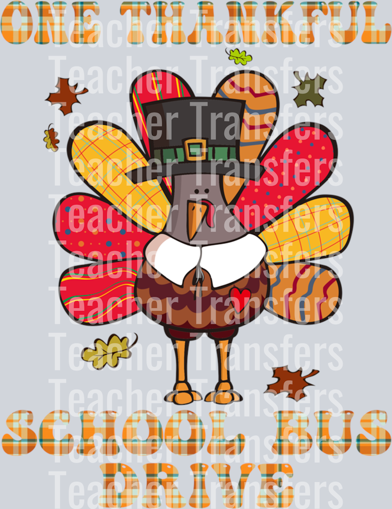 Thanksgiving Day One Thankful School Bus Driver Cute Turkey Long Sleeve T-Shirt (2)