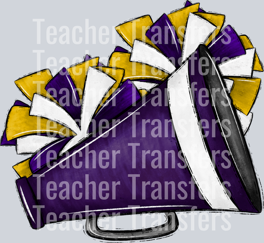 Cheer Poms and Megaphones Purple and Gold