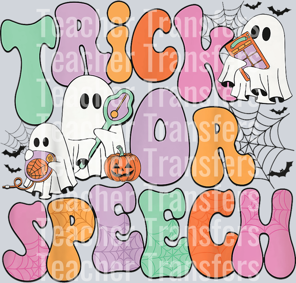 Retro Groovy Trick Or Speech Therapy Ghost SLP Halloween T-Shirt
