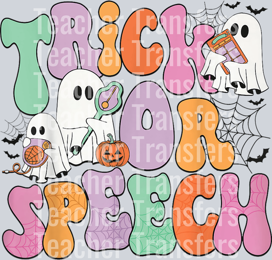 Retro Groovy Trick Or Speech Therapy Ghost SLP Halloween T-Shirt
