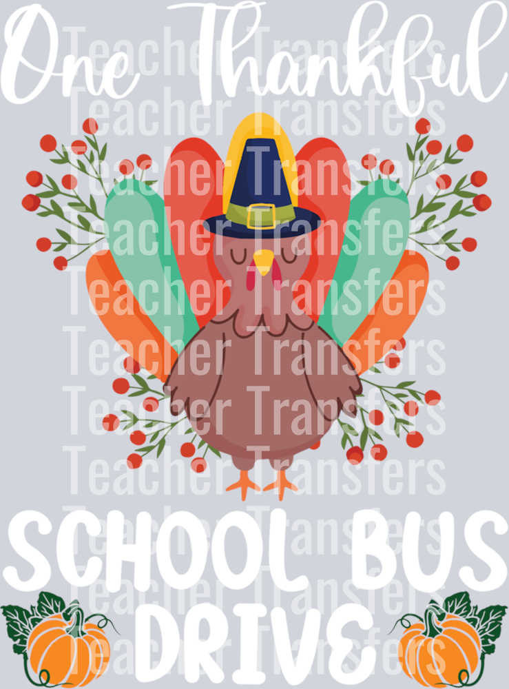 Thanksgiving Day One Thankful School Bus Driver Cute Turkey Long Sleeve T-Shirt (3)