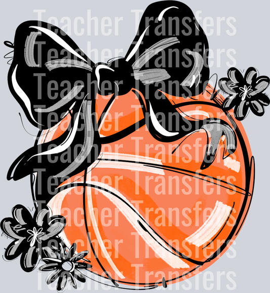 BLACK PLAY BALL BASKETBALL BOW WITH FLOWERS