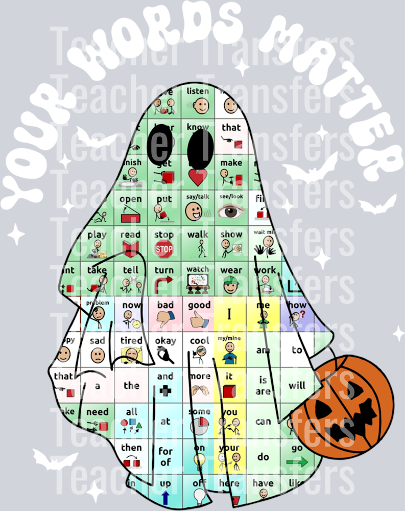 Your Words Matter Pumpkin Ghost SLP Speech Therapy Halloween Long Sleeve T-Shirt