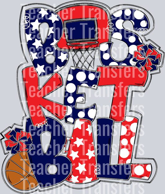 Basketball Word Art Navy Red