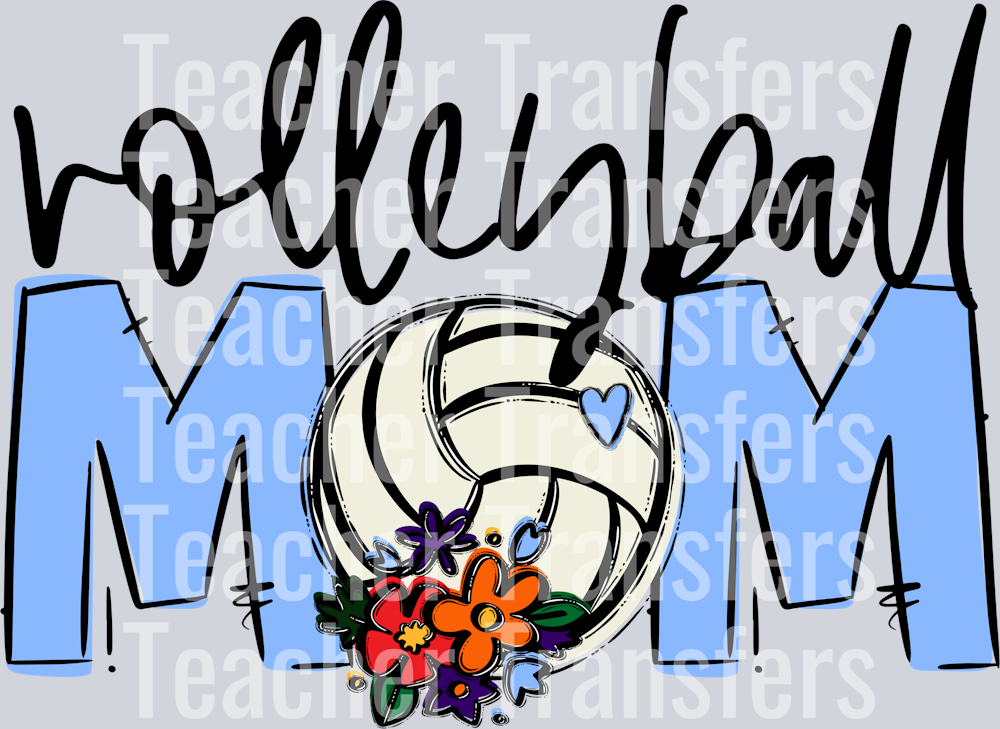 Volleyball Mom Columbia blue Flowers