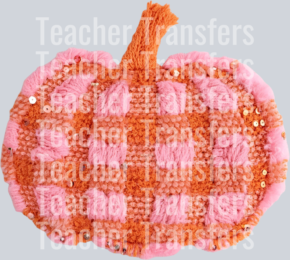 PINK AND ORANGE PLAID PUMPKIN FAUX YARN