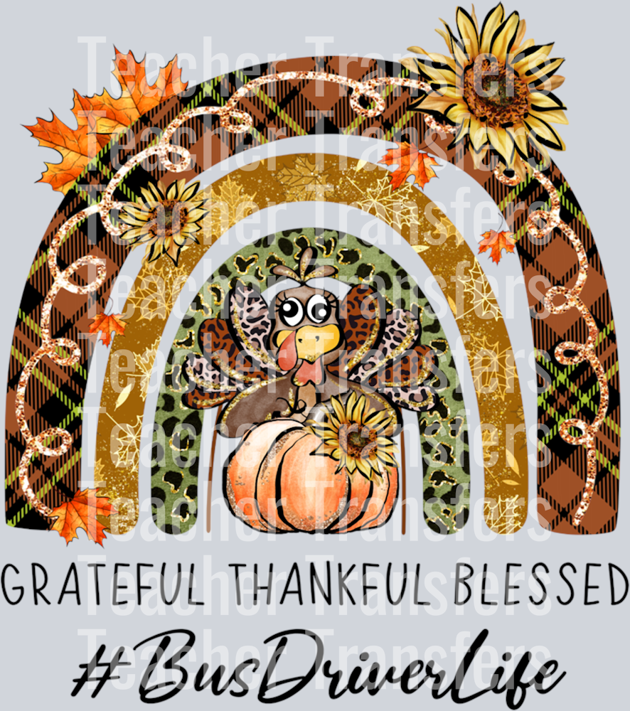 Bus Driver Thankful Grateful Blessed Rainbow Thanksgiving Long Sleeve T-Shirt