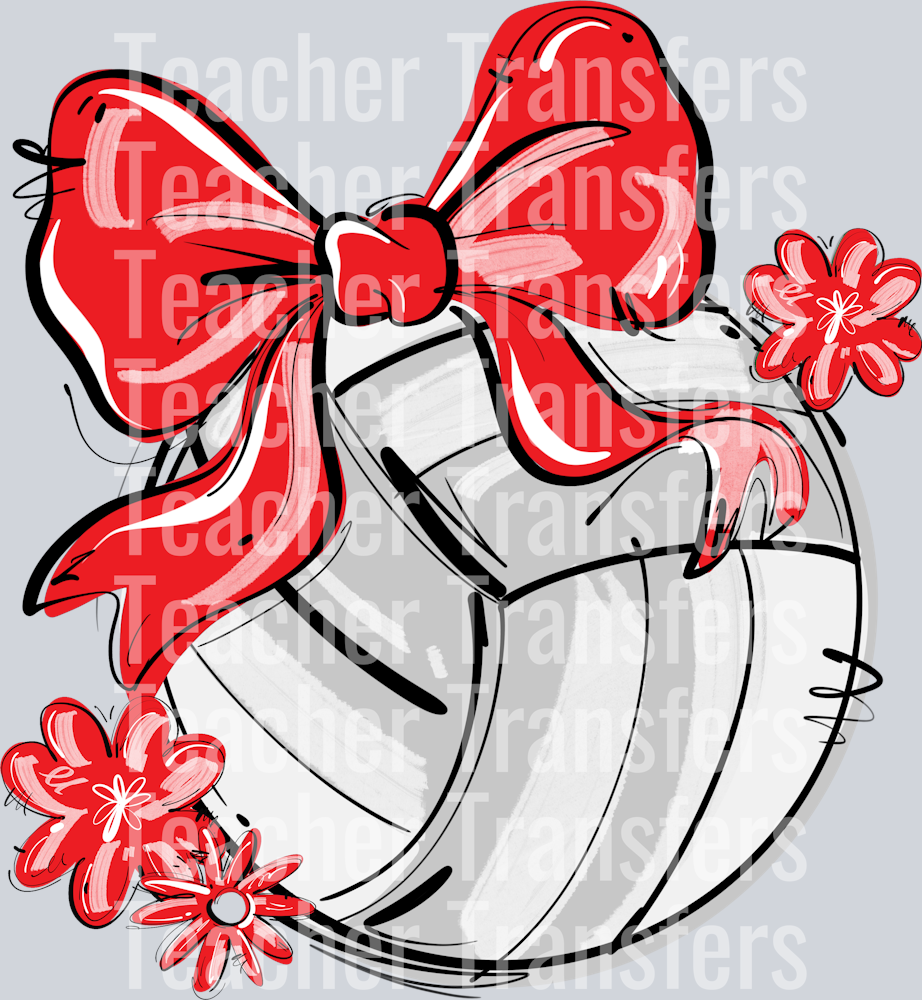 RED PLAY BALL VOLLEYBALL BOW WITH FLOWERS