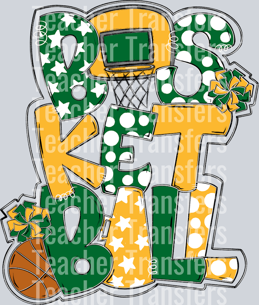 Basketball Word Art KELLY GREEN YELLOW