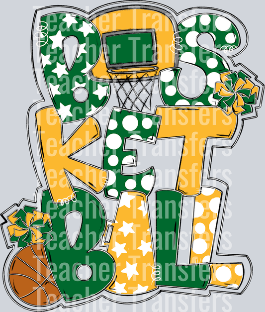 Basketball Word Art KELLY GREEN YELLOW