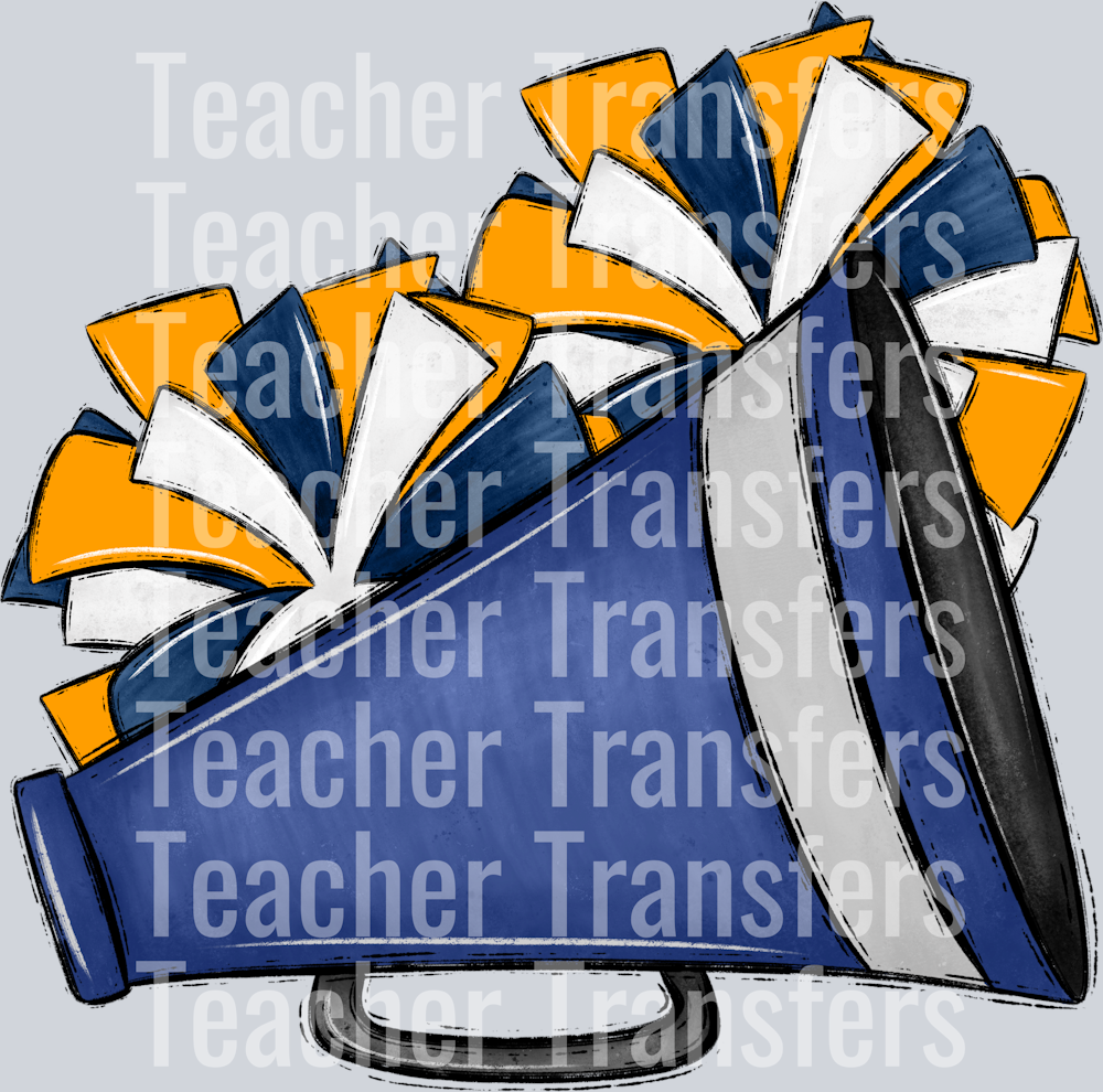 Cheer Poms and Megaphones Navy and Gold