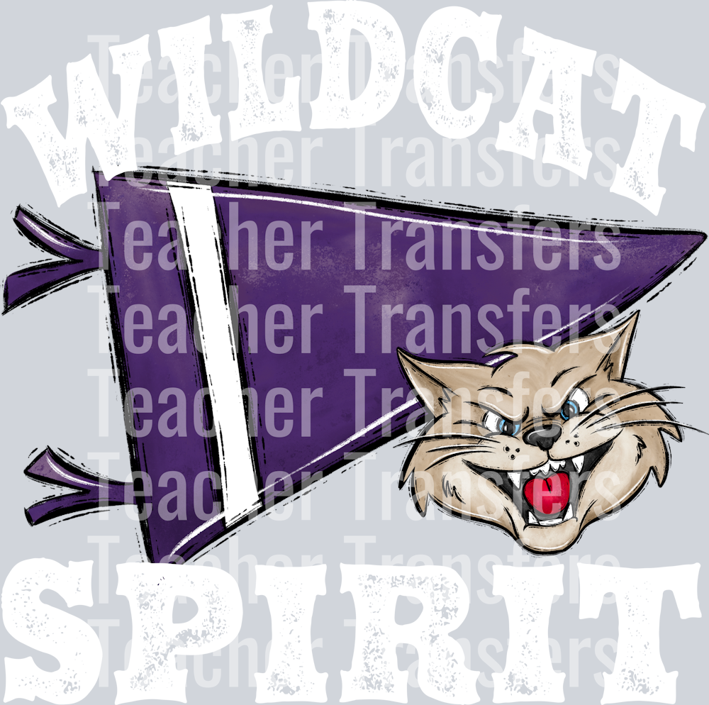 Pennant Mascots WILDCAT Spirit Purple WHITE PRINT
