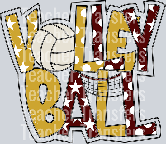 Volleyball Word Art MAROON AND VEGAS GOLD