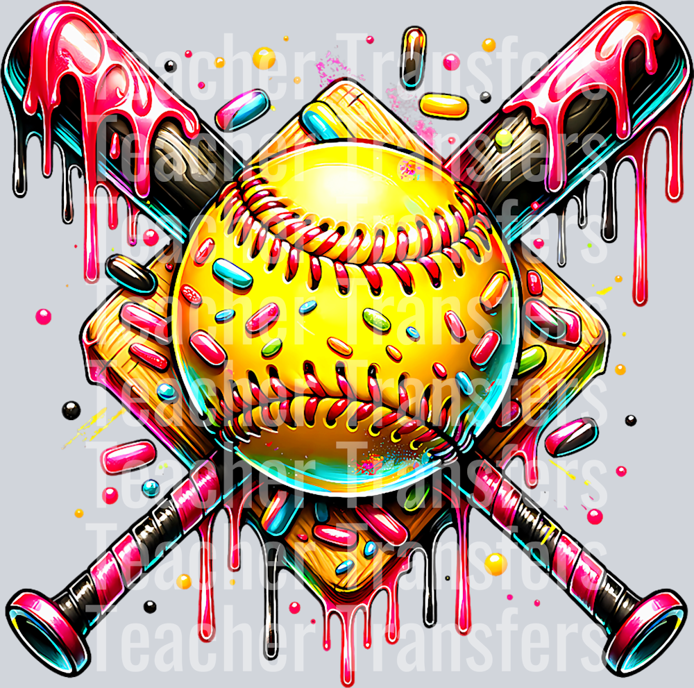 Softball Bat Ice Cream Dripping With Sprinkles T-Shirt