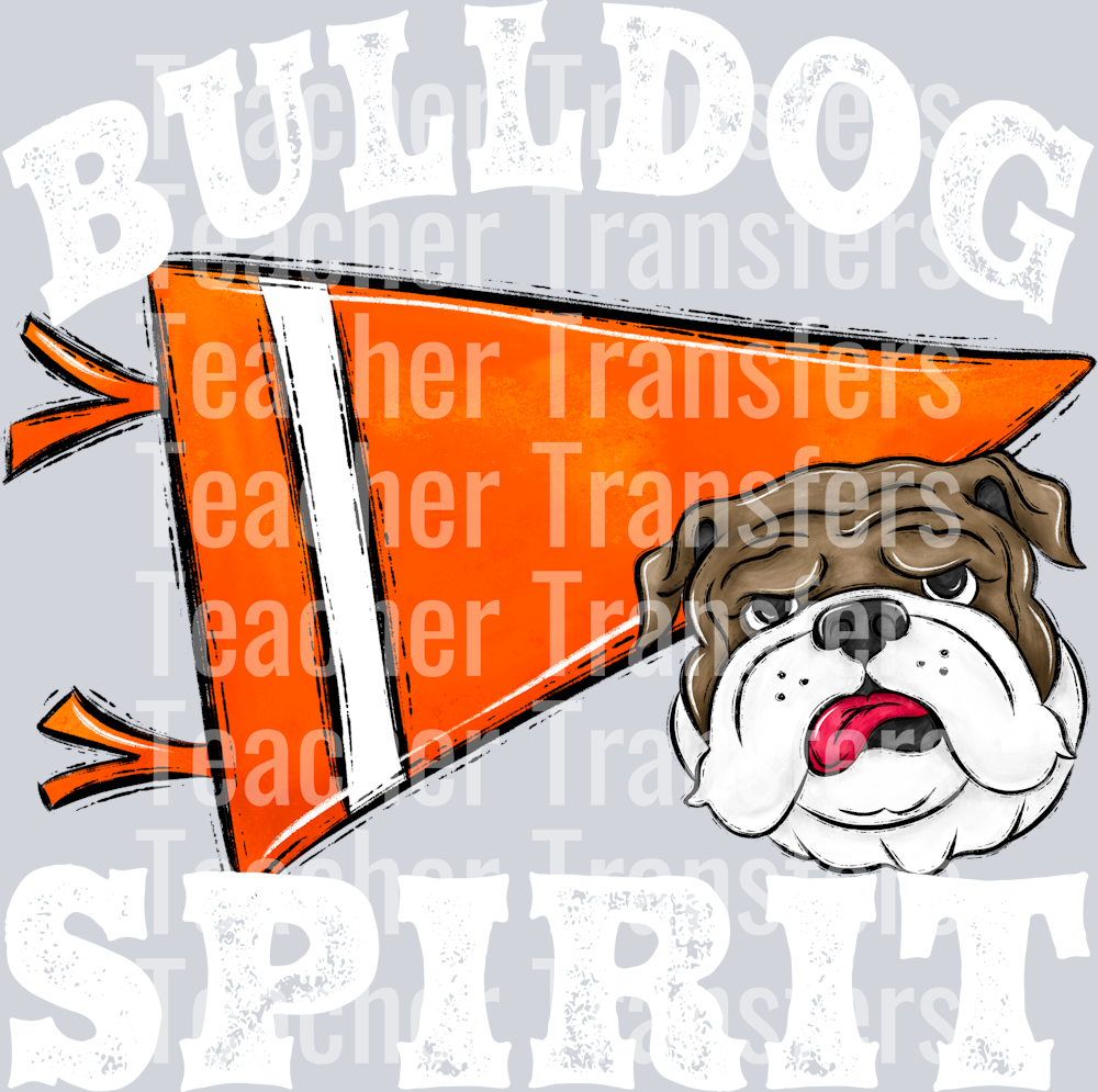 Pennant Mascots Bulldog Spirit Orange WHITE PRINT