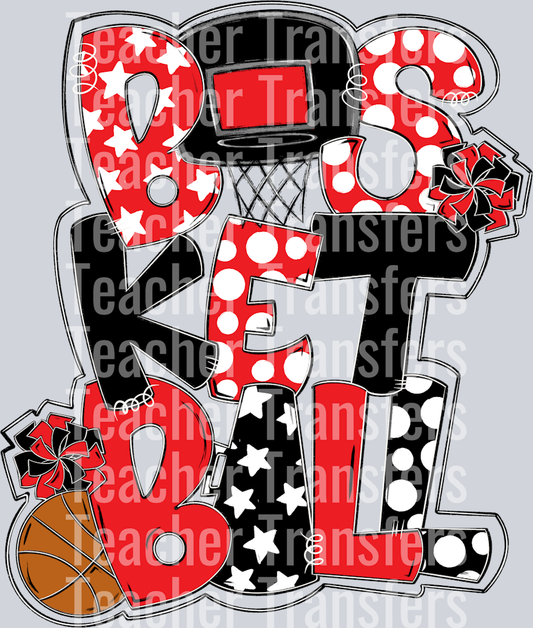 Basketball Word Art Red Black