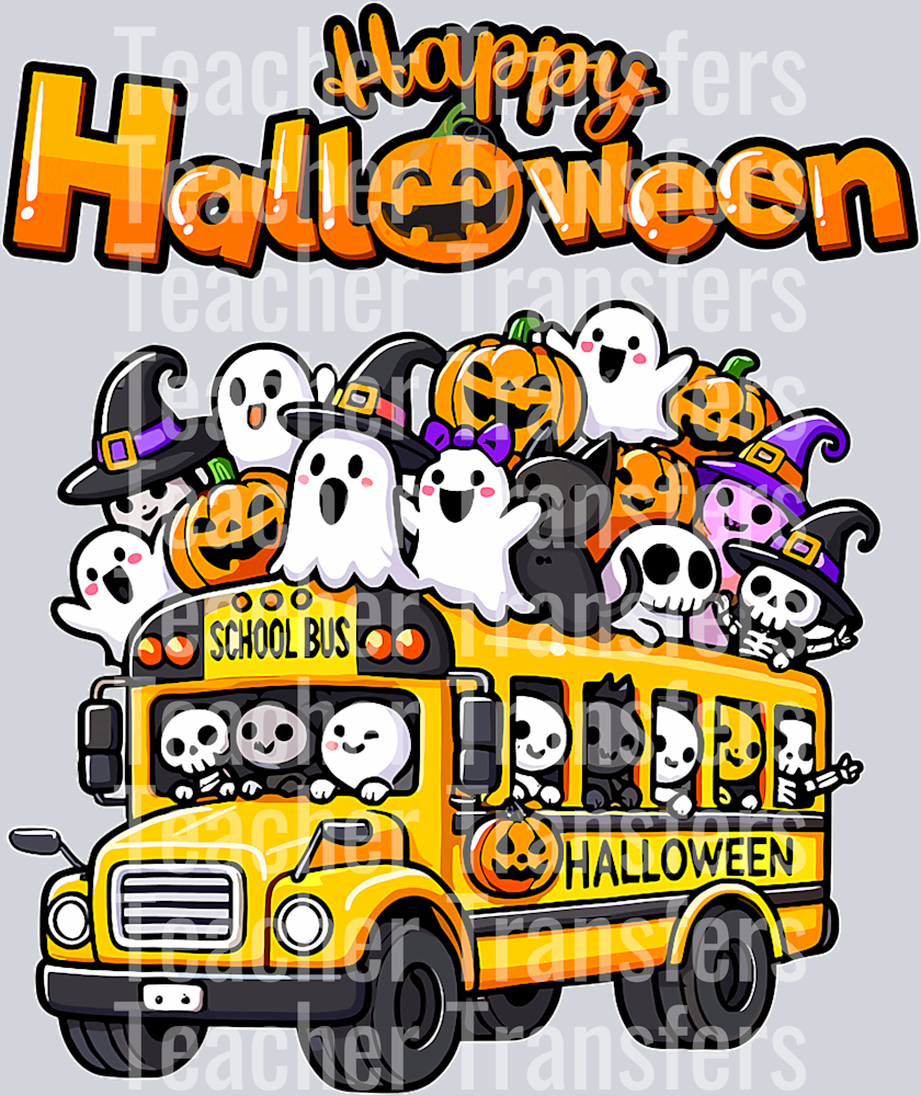 Teacher Halloween School Bus Driver Cute Ghost Witch Party T-Shirt