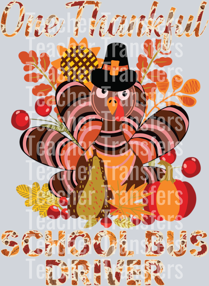 Thanksgiving Day One Thankful School Bus Driver Cute Turkey Long Sleeve T-Shirt (6)