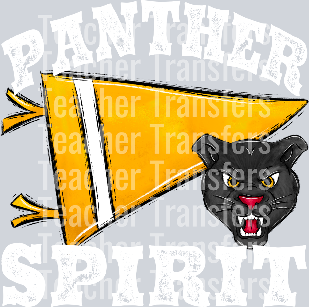 Pennant Mascots PANTHER Spirit Yellow Gold WHITE PRINT