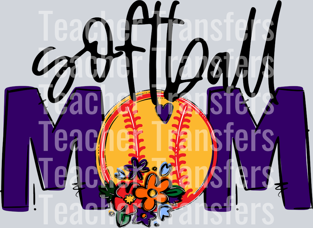 Softball Mom Purple Flowers