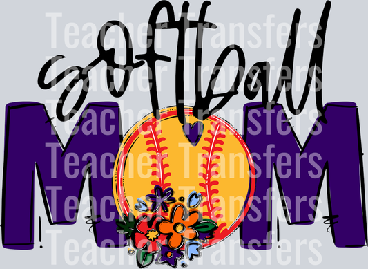 Softball Mom Purple Flowers