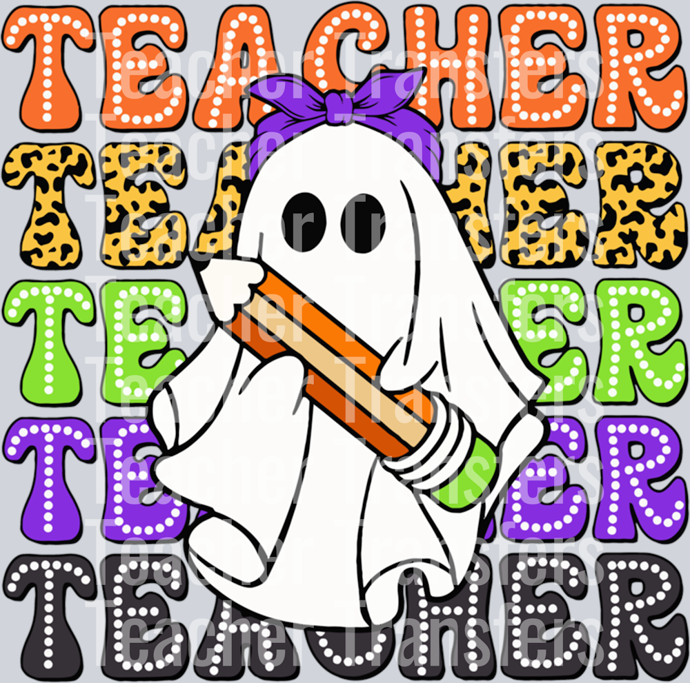 Trick Or Teach Funny Ghost Pencil Spooky Teacher Halloween Long Sleeve T-Shirt