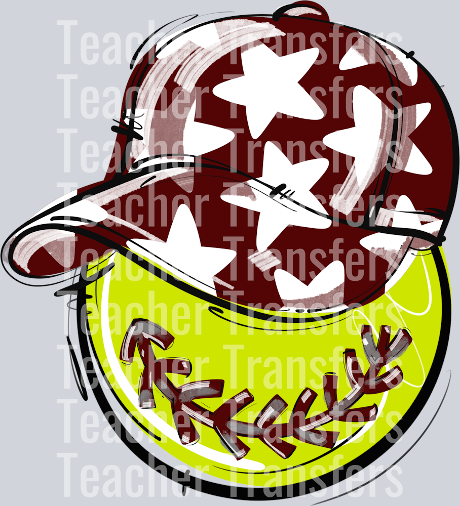 MAROON PLAY BALL HAPPY FACE SOFTBALL