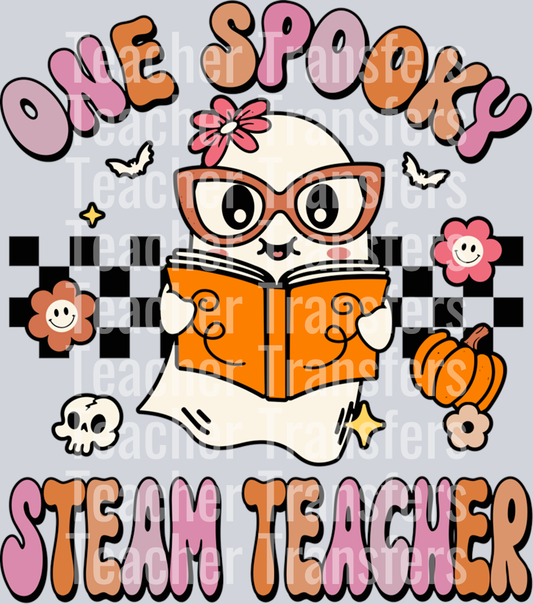 Merch Retro Groovy Halloween Ghost Spooky Steam Teacher Costume Long Sleeve T-Shirt