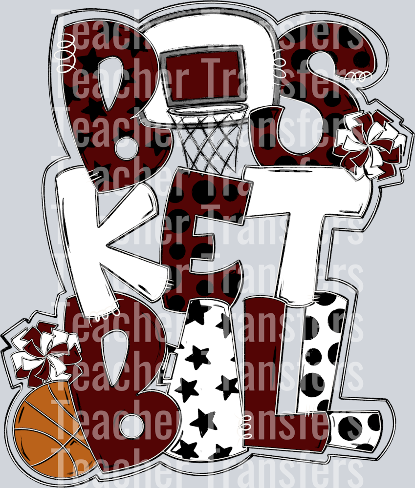Basketball Word Art Maroon WHITE