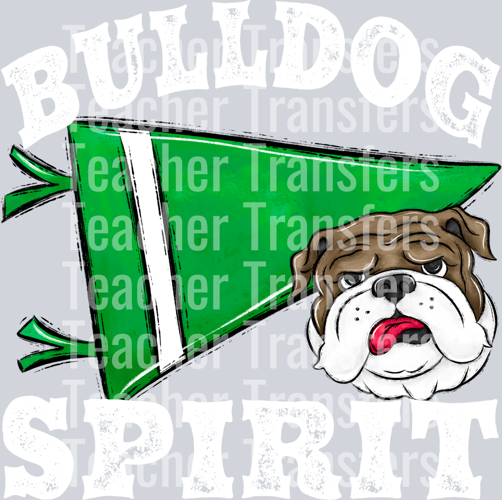 Pennant Mascots Bulldog Spirit Green WHITE PRINT