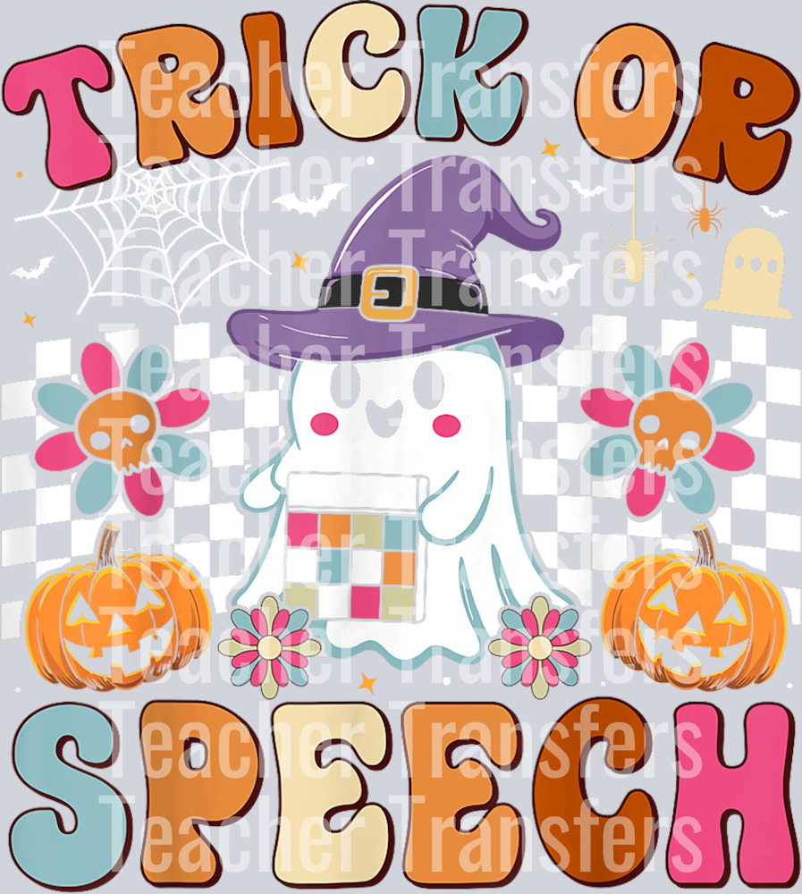 Trick Or Speech Retro SLP Ghost Halloween Fun Speech Therapy T-Shirt