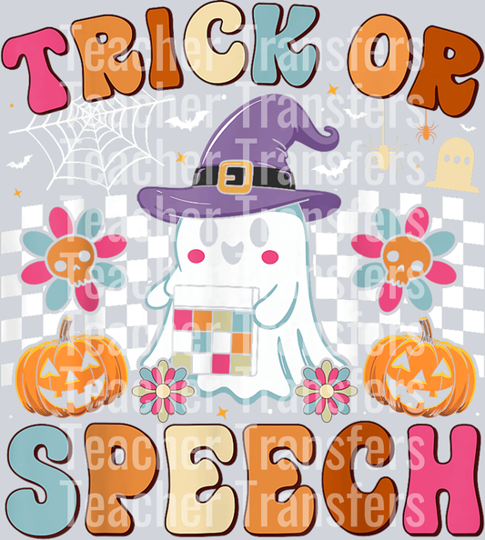 Trick Or Speech Retro SLP Ghost Halloween Fun Speech Therapy T-Shirt
