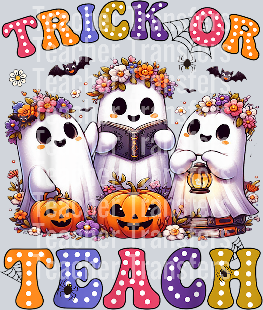 Merch Trick or Teach Halloween Ghost Pumpkin Spooky Teacher Women T-Shirt