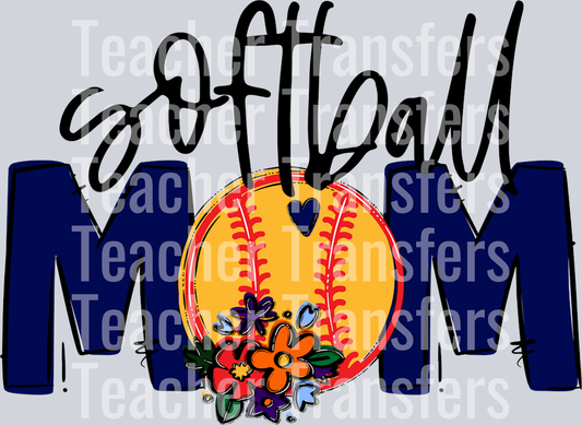 Softball Mom Navy Blue Flowers