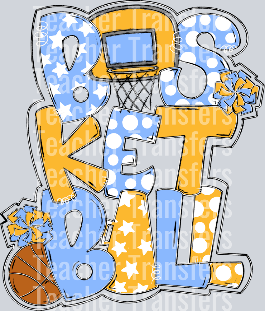 Basketball Word Art Columbia Blue Athletic Gold