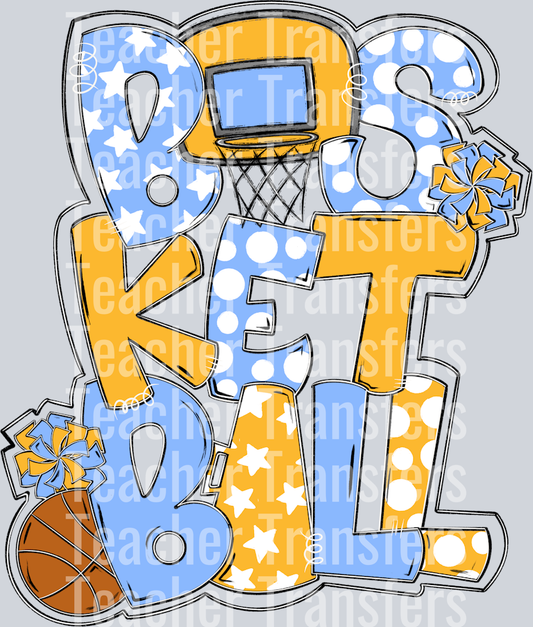 Basketball Word Art Columbia Blue Athletic Gold