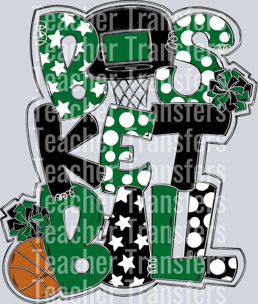 Basketball Word Art Kelly Green Black