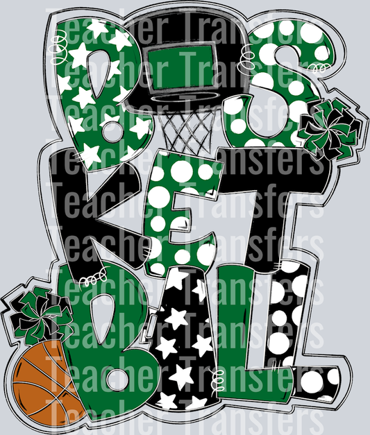 Basketball Word Art Kelly Green Black