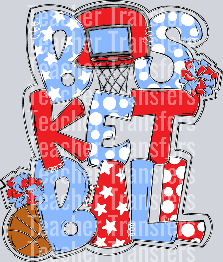Basketball Word Art Columbia Blue Red