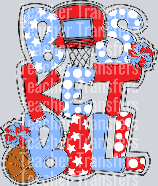 Basketball Word Art Columbia Blue Red