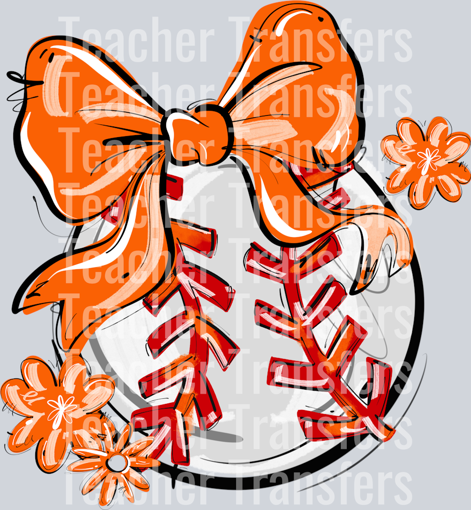 ORANGE PLAY BALL BOW WITH FLOWERS BASEBALL