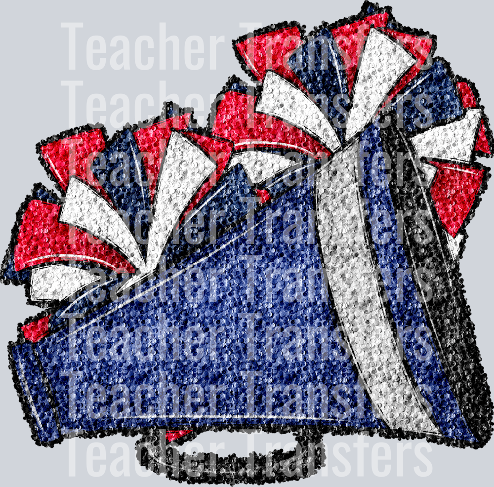Cheer Poms and Megaphones Navy and Red Sequins