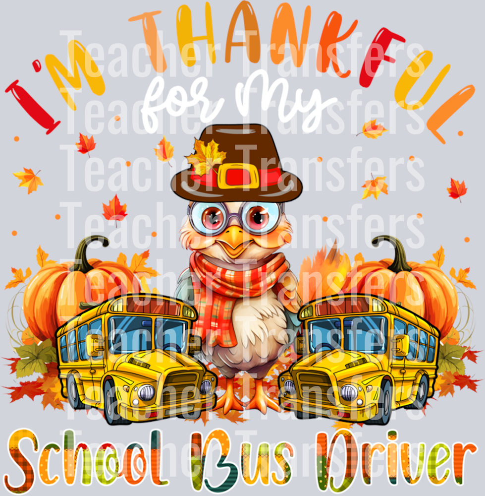 Thankful For My School Bus Driver Thanksgiving Turkey Long Sleeve T-Shirt